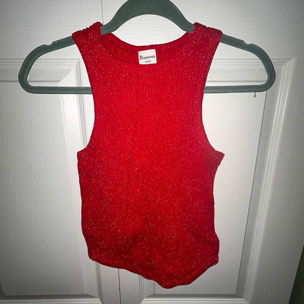 No Boundaries Red Glittery Sleeveless Top
